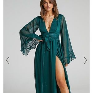 Emerald green maxi dress with slit